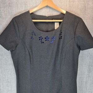 Chad Stevens Gray Dress Floral Detail Size 12 Knee Length Lined Business